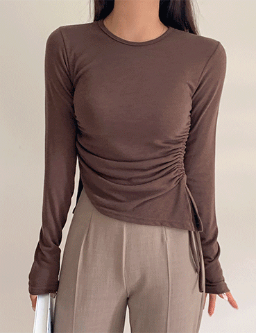 슬린 스트링 긴팔티셔츠(3color) 얇은긴팔 슬릿 트임 끈 리본 슬림핏 라운드넥 페미닌 데이트